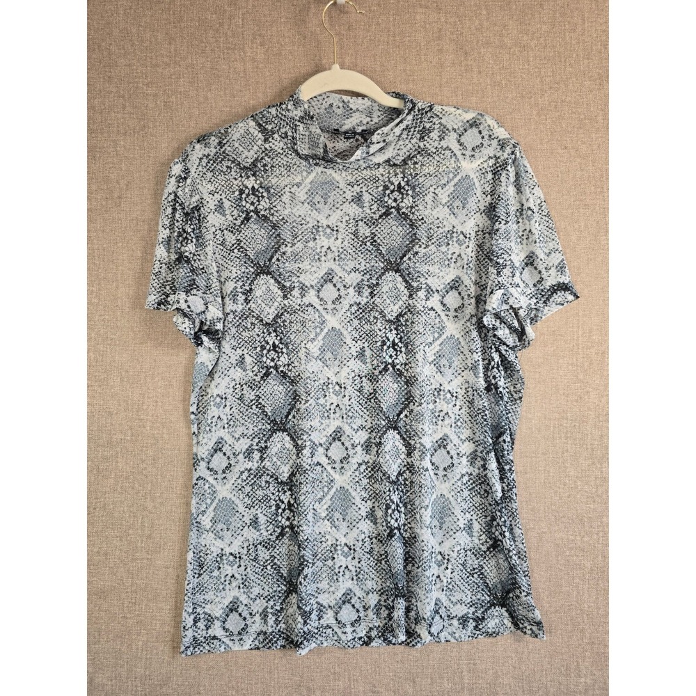 A.U.W. Womens Grey Snakeskin Animal Print V-Neck Short Sleeve Top XL T684709A54